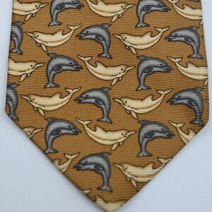 BEAUTIFUL Paul Stuart NY Gold and Gray Dolphins Silk Tie Handmade in USA
